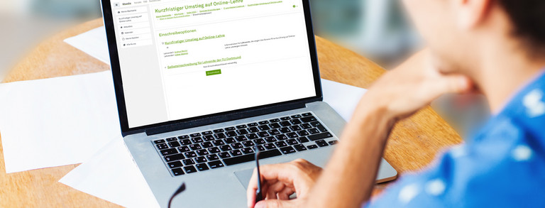 Studierende am Laptop Studierende sitzt am Arbeitsplatz und schaut auf den Laptop.